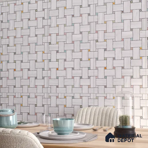Patterned Floor & Wall Tile TL 06144 Grafton Bianco 4 ft x 2 ft Vitrified Glue Matte Finish - 9 mm | Suitable For Living Room, Bedroom, Kitchen