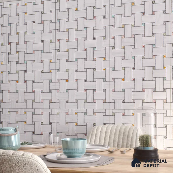 Patterned Floor & Wall Tile TL 06144 Grafton Bianco 4 ft x 2 ft Vitrified Glue Matte Finish - 9 mm | Suitable For Living Room, Bedroom, Kitchen