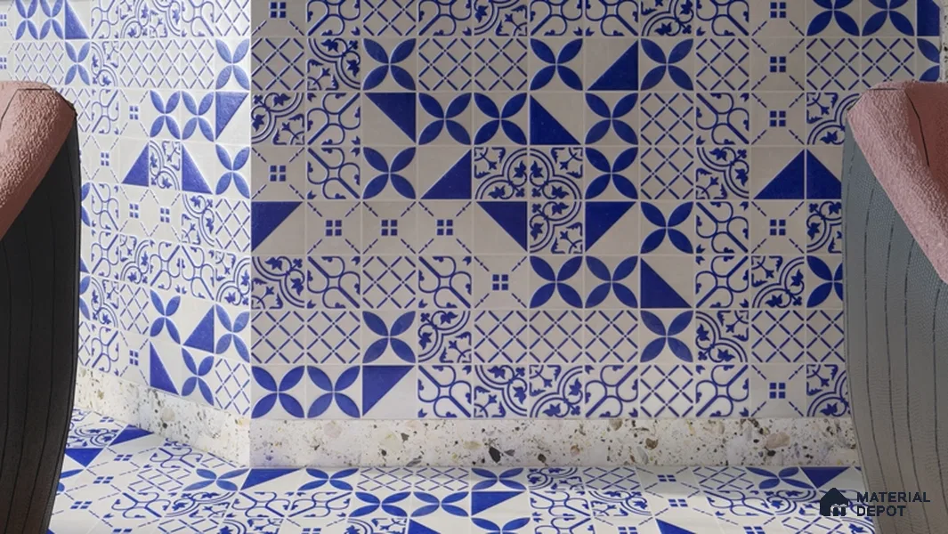 Subway Wall & Floor Handmade Tile TL 05860 B Leaf Arc Azure Harmony 98 mm x 98 mm Vitrified - 9 mm | 6 Random Patterns | Suitable For Kitchen, Bathroom, Accent/Feature Wall