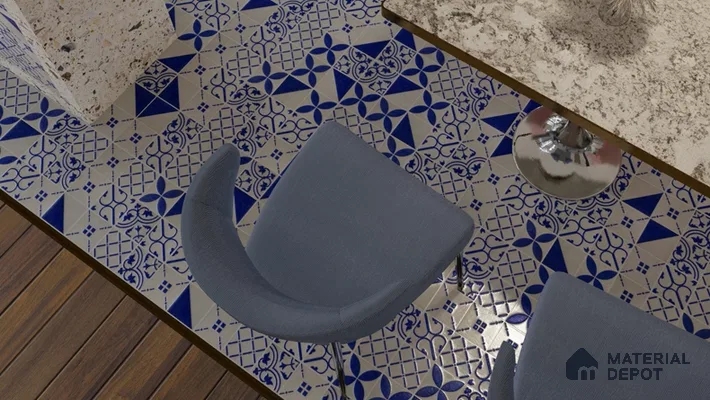 Subway Wall & Floor Handmade Tile TL 05860 B Leaf Arc Azure Harmony 98 mm x 98 mm Vitrified - 9 mm | 6 Random Patterns | Suitable For Kitchen, Bathroom, Accent/Feature Wall