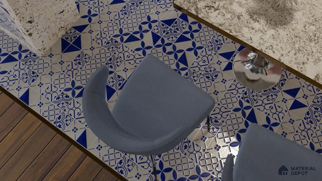 Subway Wall & Floor Handmade Tile TL 05860 B Leaf Arc Azure Harmony 98 mm x 98 mm Vitrified - 9 mm | 6 Random Patterns | Suitable For Kitchen, Bathroom, Accent/Feature Wall
