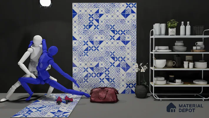 Subway Wall & Floor Handmade Tile TL 05860 D Abstract Petal Azure Harmony 98 mm x 98 mm Vitrified - 9 mm | 6 Random Patterns | Suitable For Kitchen, Accent/Feature Wall, Bathroom