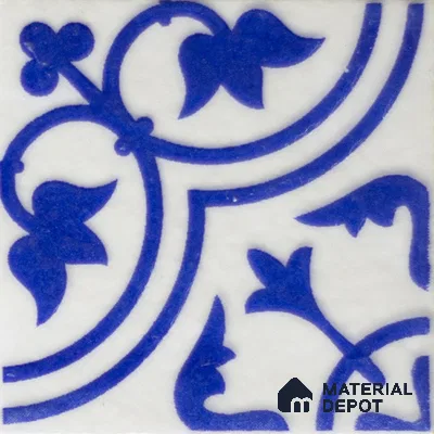 Subway Wall & Floor Handmade Tile TL 05860 B Leaf Arc Azure Harmony 98 mm x 98 mm Vitrified - 9 mm | 6 Random Patterns | Suitable For Kitchen, Bathroom, Accent/Feature Wall