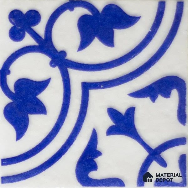 Subway Wall & Floor Handmade Tile TL 05860 B Leaf Arc Azure Harmony 98 mm x 98 mm Vitrified - 9 mm | 6 Random Patterns | Suitable For Kitchen, Bathroom, Accent/Feature Wall