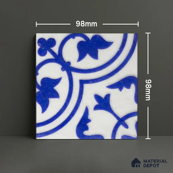 Subway Wall & Floor Handmade Tile TL 05860 B Leaf Arc Azure Harmony 98 mm x 98 mm Vitrified - 9 mm | 6 Random Patterns | Suitable For Kitchen, Bathroom, Accent/Feature Wall
