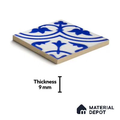 Subway Wall & Floor Handmade Tile TL 05860 B Leaf Arc Azure Harmony 98 mm x 98 mm Vitrified - 9 mm | 6 Random Patterns | Suitable For Kitchen, Bathroom, Accent/Feature Wall