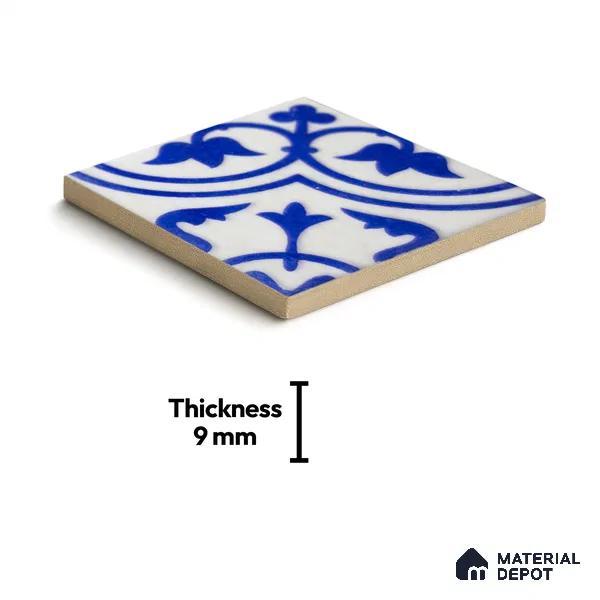 Subway Wall & Floor Handmade Tile TL 05860 B Leaf Arc Azure Harmony 98 mm x 98 mm Vitrified - 9 mm | 6 Random Patterns | Suitable For Kitchen, Bathroom, Accent/Feature Wall
