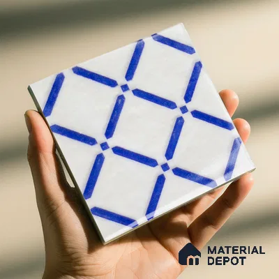 Subway Wall & Floor Handmade Tile TL 05860 C Criss Cross Azure Harmony 98 mm x 98 mm Vitrified - 9 mm | 6 Random Patterns | Suitable For Living Room, Bedroom, Kitchen