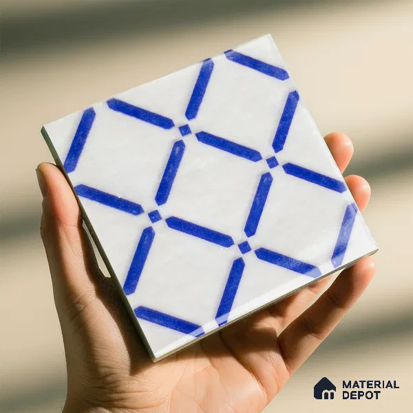 Subway Wall & Floor Handmade Tile TL 05860 C Criss Cross Azure Harmony 98 mm x 98 mm Vitrified - 9 mm | 6 Random Patterns | Suitable For Living Room, Bedroom, Kitchen