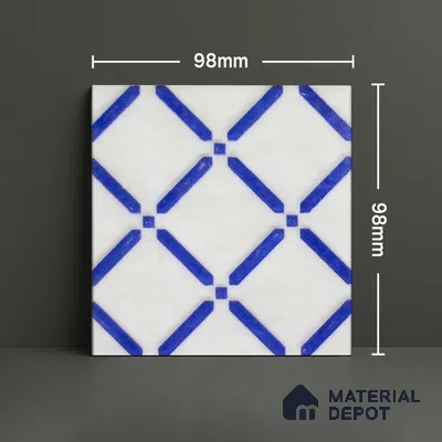 Subway Wall & Floor Handmade Tile TL 05860 C Criss Cross Azure Harmony 98 mm x 98 mm Vitrified - 9 mm | 6 Random Patterns | Suitable For Living Room, Bedroom, Kitchen