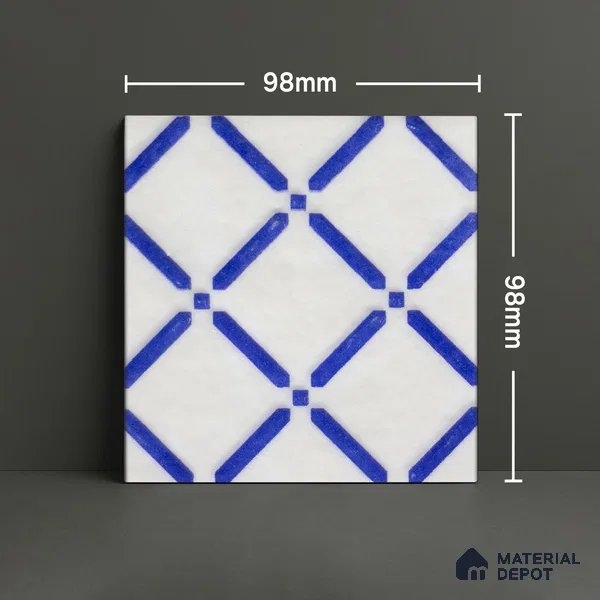 Subway Wall & Floor Handmade Tile TL 05860 C Criss Cross Azure Harmony 98 mm x 98 mm Vitrified - 9 mm | 6 Random Patterns | Suitable For Living Room, Bedroom, Kitchen