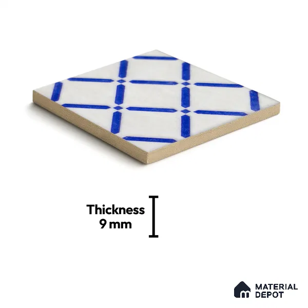 Subway Wall & Floor Handmade Tile TL 05860 C Criss Cross Azure Harmony 98 mm x 98 mm Vitrified - 9 mm | 6 Random Patterns | Suitable For Living Room, Bedroom, Kitchen