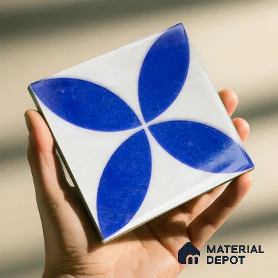 Subway Wall & Floor Handmade Tile TL 05860 D Abstract Petal Azure Harmony 98 mm x 98 mm Vitrified - 9 mm | 6 Random Patterns | Suitable For Kitchen, Accent/Feature Wall, Bathroom