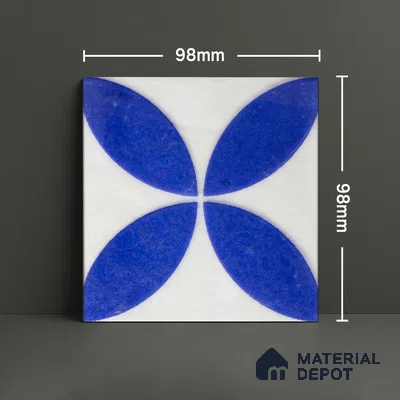 Subway Wall & Floor Handmade Tile TL 05860 D Abstract Petal Azure Harmony 98 mm x 98 mm Vitrified - 9 mm | 6 Random Patterns | Suitable For Kitchen, Accent/Feature Wall, Bathroom