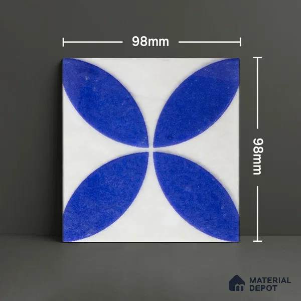 Subway Wall & Floor Handmade Tile TL 05860 D Abstract Petal Azure Harmony 98 mm x 98 mm Vitrified - 9 mm | 6 Random Patterns | Suitable For Kitchen, Accent/Feature Wall, Bathroom