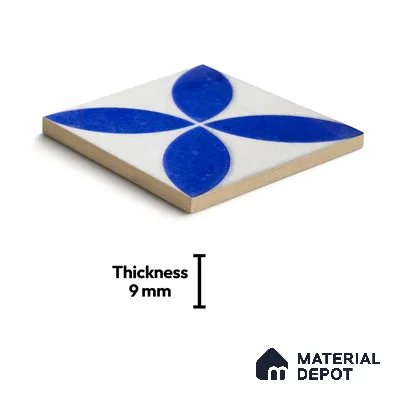 Subway Wall & Floor Handmade Tile TL 05860 D Abstract Petal Azure Harmony 98 mm x 98 mm Vitrified - 9 mm | 6 Random Patterns | Suitable For Kitchen, Accent/Feature Wall, Bathroom