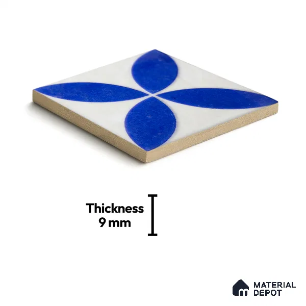 Subway Wall & Floor Handmade Tile TL 05860 D Abstract Petal Azure Harmony 98 mm x 98 mm Vitrified - 9 mm | 6 Random Patterns | Suitable For Kitchen, Accent/Feature Wall, Bathroom