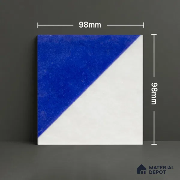 Subway Wall & Floor Handmade Tile TL 05860 E Bold Slash Azure Harmony 98 mm x 98 mm Vitrified - 9 mm | 6 Random Patterns | Suitable For Kitchen, Accent/Feature Wall, Bathroom