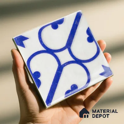 Subway Wall & Floor Handmade Tile TL 05860 F Corner Curl Azure Harmony 98 mm x 98 mm Vitrified - 9 mm | 6 Random Patterns | Suitable For Living Room, Bedroom, Kitchen