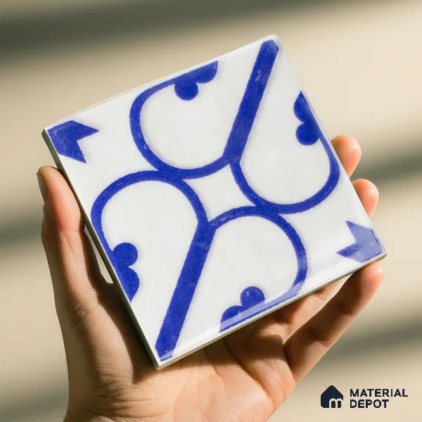 Subway Wall & Floor Handmade Tile TL 05860 F Corner Curl Azure Harmony 98 mm x 98 mm Vitrified - 9 mm | 6 Random Patterns | Suitable For Living Room, Bedroom, Kitchen