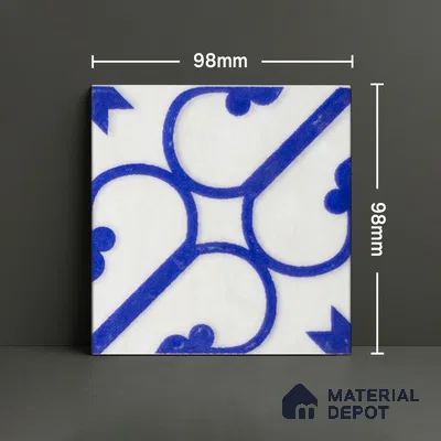 Subway Wall & Floor Handmade Tile TL 05860 F Corner Curl Azure Harmony 98 mm x 98 mm Vitrified - 9 mm | 6 Random Patterns | Suitable For Living Room, Bedroom, Kitchen