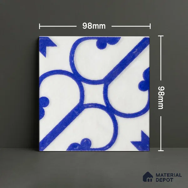 Subway Wall & Floor Handmade Tile TL 05860 F Corner Curl Azure Harmony 98 mm x 98 mm Vitrified - 9 mm | 6 Random Patterns | Suitable For Living Room, Bedroom, Kitchen