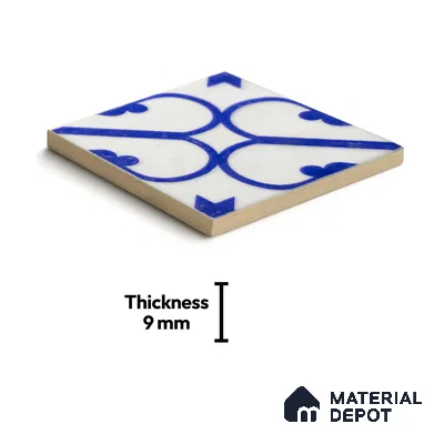Subway Wall & Floor Handmade Tile TL 05860 F Corner Curl Azure Harmony 98 mm x 98 mm Vitrified - 9 mm | 6 Random Patterns | Suitable For Living Room, Bedroom, Kitchen