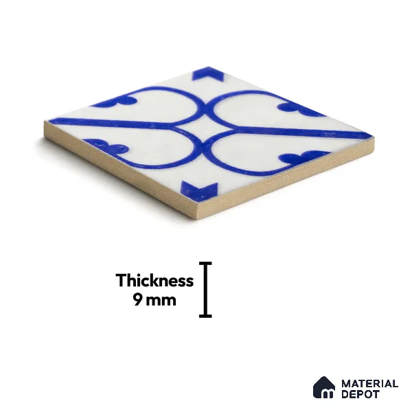 Subway Wall & Floor Handmade Tile TL 05860 F Corner Curl Azure Harmony 98 mm x 98 mm Vitrified - 9 mm | 6 Random Patterns | Suitable For Living Room, Bedroom, Kitchen