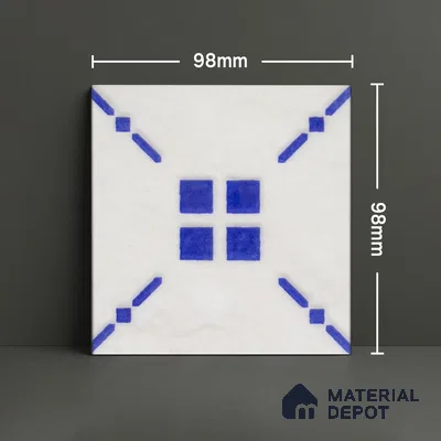 Subway Wall & Floor Handmade Tile TL 05860 Diagonal Cross Azure Harmony 98 mm x 98 mm Vitrified - 9 mm | 6 Random Patterns | Suitable For Kitchen, Accent/Feature Wall, Bathroom