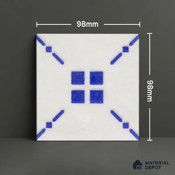 Subway Wall & Floor Handmade Tile TL 05860 Diagonal Cross Azure Harmony 98 mm x 98 mm Vitrified - 9 mm | 6 Random Patterns | Suitable For Kitchen, Accent/Feature Wall, Bathroom