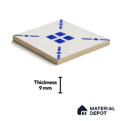 Subway Wall & Floor Handmade Tile TL 05860 Diagonal Cross Azure Harmony 98 mm x 98 mm Vitrified - 9 mm | 6 Random Patterns | Suitable For Kitchen, Accent/Feature Wall, Bathroom