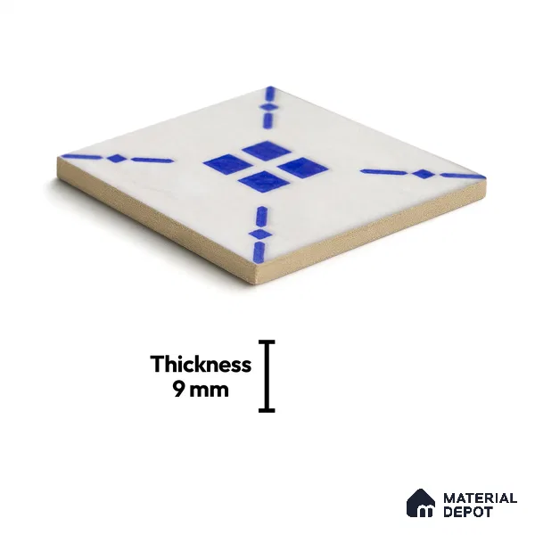 Subway Wall & Floor Handmade Tile TL 05860 Diagonal Cross Azure Harmony 98 mm x 98 mm Vitrified - 9 mm | 6 Random Patterns | Suitable For Kitchen, Accent/Feature Wall, Bathroom