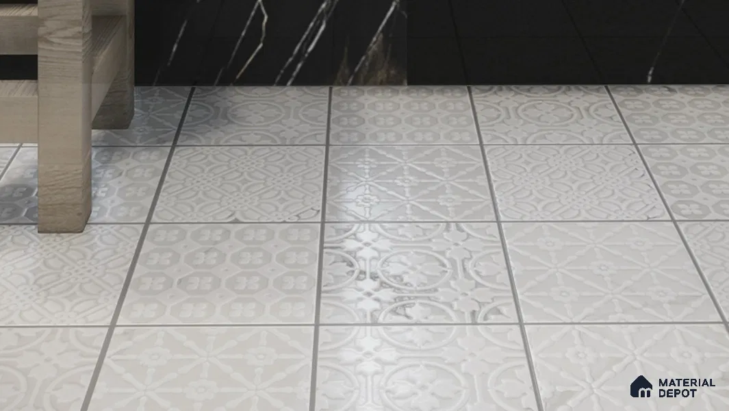 Subway Wall & Floor Handmade Tile TL 05861 D Floral Rings Frost Bloom 148 mm x 148 mm Vitrified - 9 mm | 4 Random Patterns | Suitable For Kitchen, Accent/Feature Wall, Bathroom