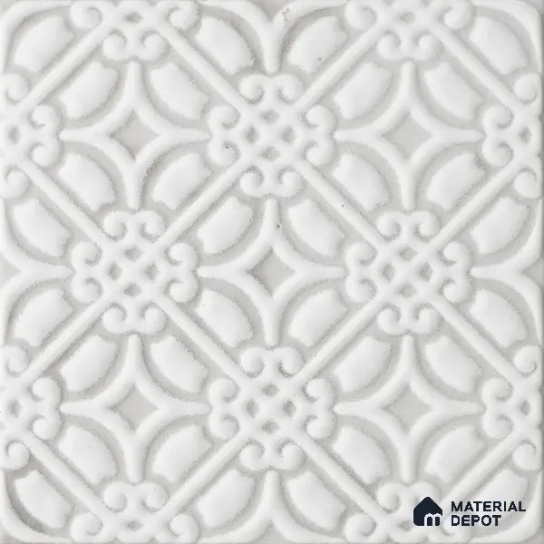 Subway Wall & Floor Handmade Tile TL 05861 B Curved Grid Frost Bloom 148 mm x 148 mm Vitrified - 9 mm | 4 Random Patterns | Suitable For Living Room, Bedroom, Kitchen
