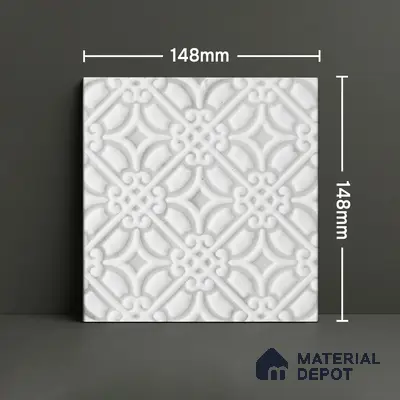 Subway Wall & Floor Handmade Tile TL 05861 B Curved Grid Frost Bloom 148 mm x 148 mm Vitrified - 9 mm | 4 Random Patterns | Suitable For Living Room, Bedroom, Kitchen