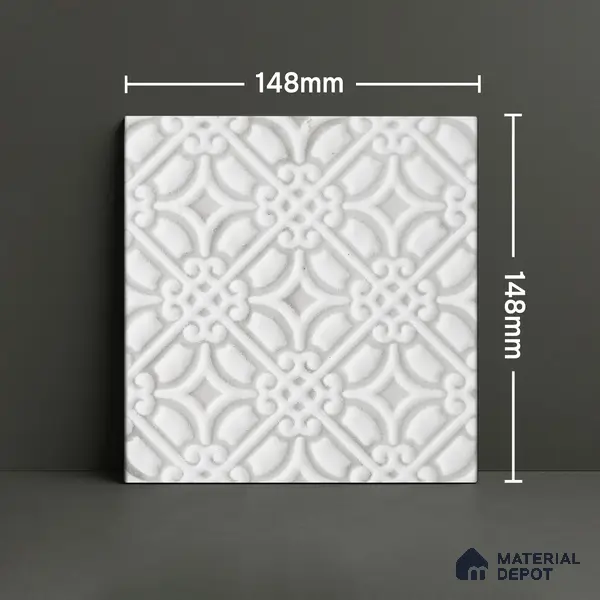 Subway Wall & Floor Handmade Tile TL 05861 B Curved Grid Frost Bloom 148 mm x 148 mm Vitrified - 9 mm | 4 Random Patterns | Suitable For Living Room, Bedroom, Kitchen