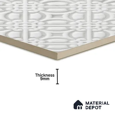 Subway Wall & Floor Handmade Tile TL 05861 B Curved Grid Frost Bloom 148 mm x 148 mm Vitrified - 9 mm | 4 Random Patterns | Suitable For Living Room, Bedroom, Kitchen