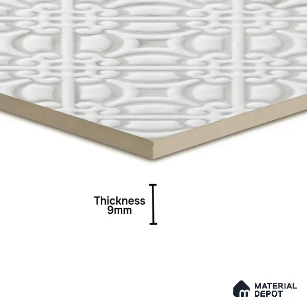 Subway Wall & Floor Handmade Tile TL 05861 B Curved Grid Frost Bloom 148 mm x 148 mm Vitrified - 9 mm | 4 Random Patterns | Suitable For Living Room, Bedroom, Kitchen