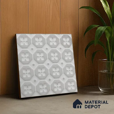 Subway Wall & Floor Handmade Tile TL 05861 C Floral Octagon Frost Bloom 148 mm x 148 mm Vitrified - 9 mm | 4 Random Patterns | Suitable For Kitchen, Accent/Feature Wall, Bathroom