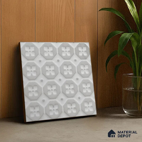 Subway Wall & Floor Handmade Tile TL 05861 C Floral Octagon Frost Bloom 148 mm x 148 mm Vitrified - 9 mm | 4 Random Patterns | Suitable For Kitchen, Accent/Feature Wall, Bathroom