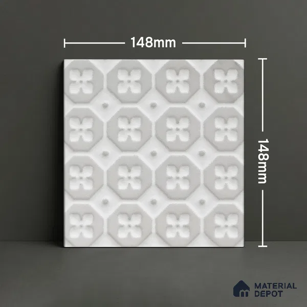 Subway Wall & Floor Handmade Tile TL 05861 C Floral Octagon Frost Bloom 148 mm x 148 mm Vitrified - 9 mm | 4 Random Patterns | Suitable For Kitchen, Accent/Feature Wall, Bathroom