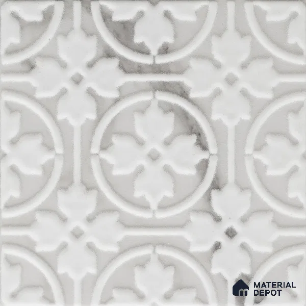 Subway Wall & Floor Handmade Tile TL 05861 D Floral Rings Frost Bloom 148 mm x 148 mm Vitrified - 9 mm | 4 Random Patterns | Suitable For Kitchen, Accent/Feature Wall, Bathroom