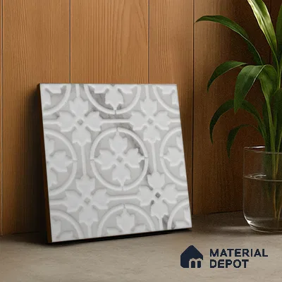 Subway Wall & Floor Handmade Tile TL 05861 D Floral Rings Frost Bloom 148 mm x 148 mm Vitrified - 9 mm | 4 Random Patterns | Suitable For Kitchen, Accent/Feature Wall, Bathroom