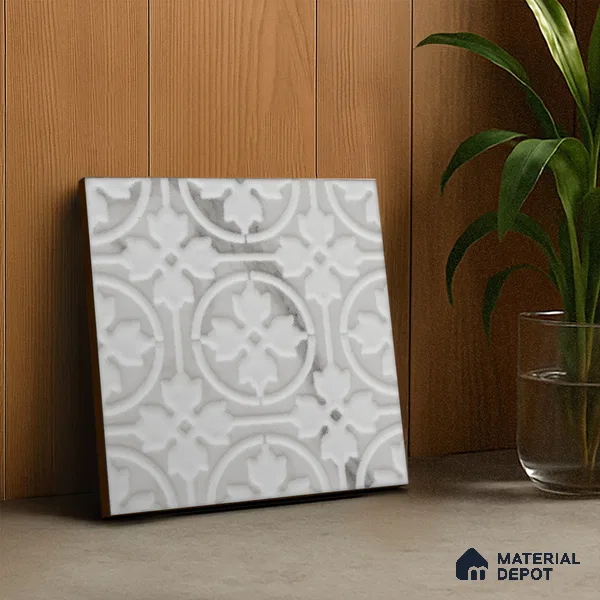 Subway Wall & Floor Handmade Tile TL 05861 D Floral Rings Frost Bloom 148 mm x 148 mm Vitrified - 9 mm | 4 Random Patterns | Suitable For Kitchen, Accent/Feature Wall, Bathroom