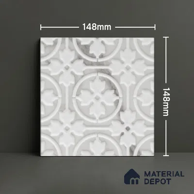 Subway Wall & Floor Handmade Tile TL 05861 D Floral Rings Frost Bloom 148 mm x 148 mm Vitrified - 9 mm | 4 Random Patterns | Suitable For Kitchen, Accent/Feature Wall, Bathroom