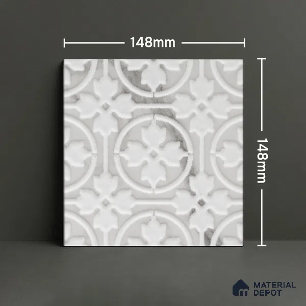 Subway Wall & Floor Handmade Tile TL 05861 D Floral Rings Frost Bloom 148 mm x 148 mm Vitrified - 9 mm | 4 Random Patterns | Suitable For Kitchen, Accent/Feature Wall, Bathroom