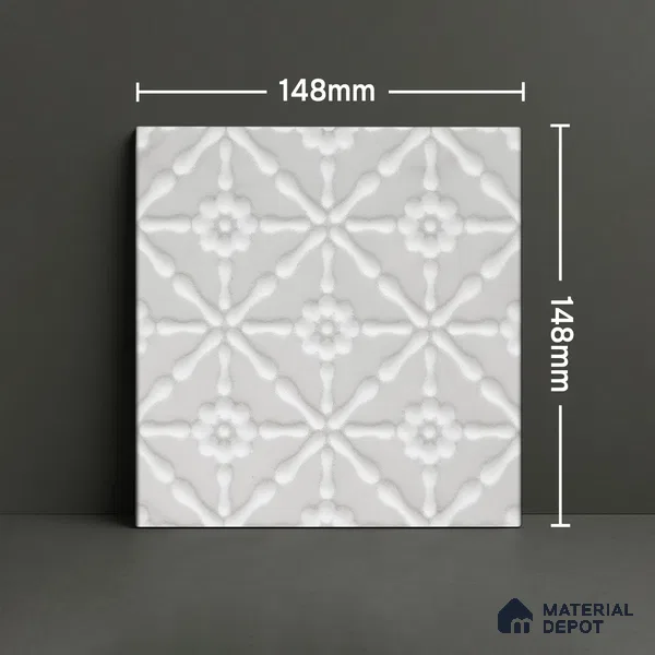 Subway Wall & Floor Handmade Tile TL 05861 Floral Burst Frost Bloom 148 mm x 148 mm Vitrified - 9 mm | 4 Random Patterns | Suitable For Kitchen, Accent/Feature Wall, Bathroom