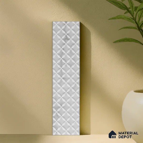 Subway Wall & Floor Handmade Tile TL 05862 B Diamond Mesh Pearl Paisley 297 mm x 72 mm Vitrified - 9 mm | 4 Random Patterns | Suitable For Kitchen, Accent/Feature Wall, Bathroom