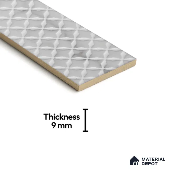 Subway Wall & Floor Handmade Tile TL 05862 B Diamond Mesh Pearl Paisley 297 mm x 72 mm Vitrified - 9 mm | 4 Random Patterns | Suitable For Kitchen, Accent/Feature Wall, Bathroom