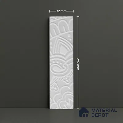 Subway Wall & Floor Handmade Tile TL 05862 C Paisley Swirls Pearl Paisley 297 mm x 72 mm Vitrified - 9 mm | 4 Random Patterns | Suitable For Kitchen, Accent/Feature Wall, Bathroom